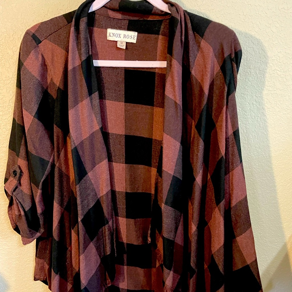Knox Rose light cardigan plaid Buffalo check sz Med shawl neck